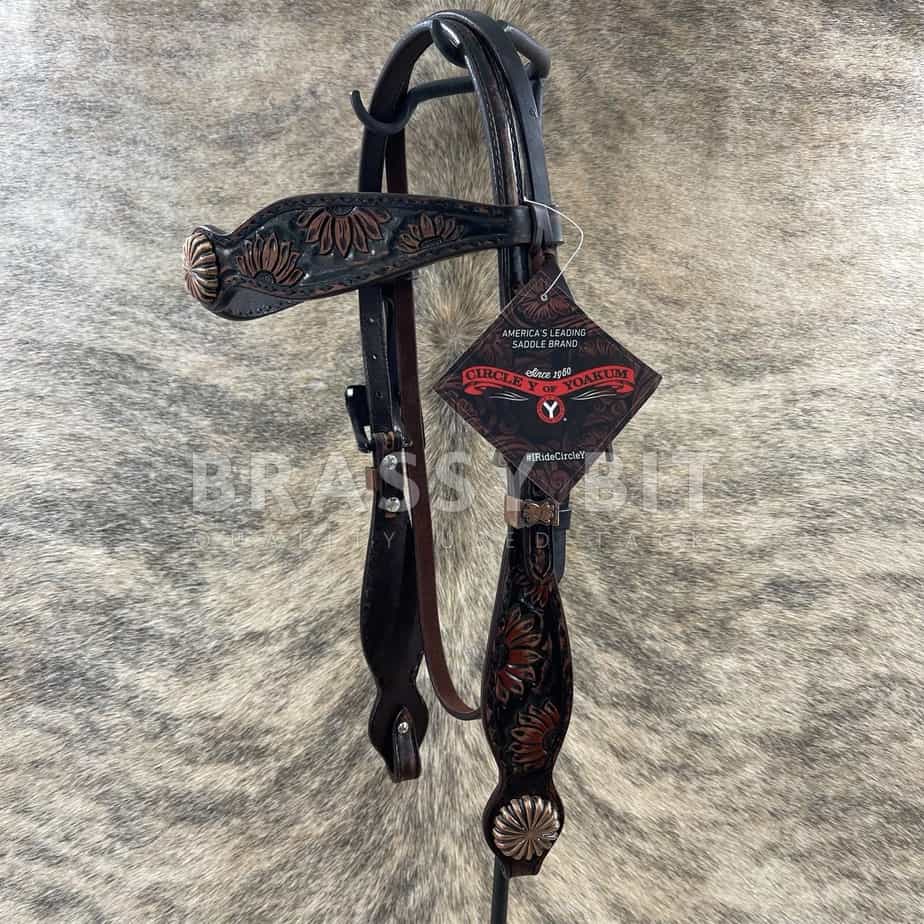 Circle Y Vintage Sunflower Tooled Browband Headstall