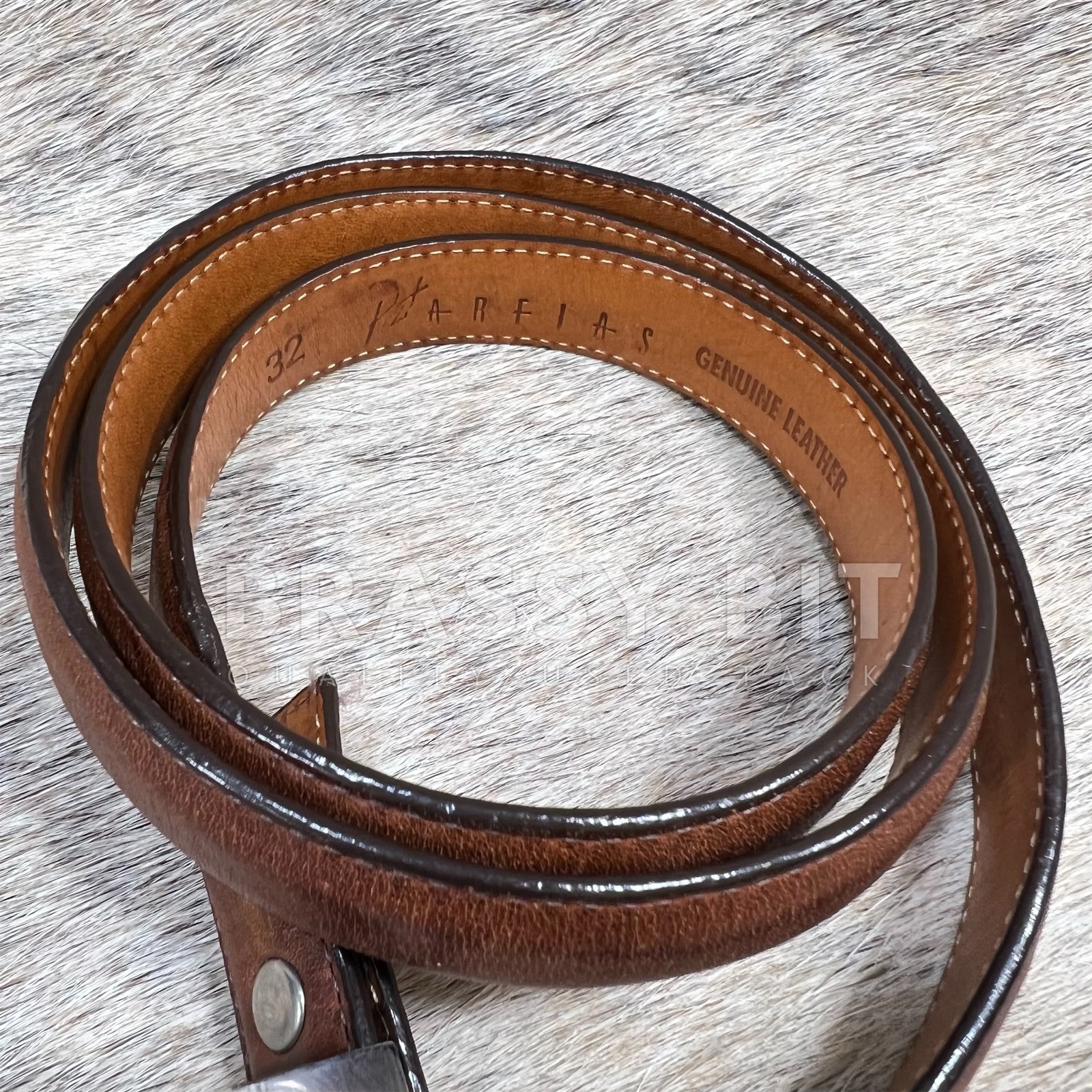 Pat Areias  Genuine Leather Brown Belt with Vintage JJ sterling buckle Pat Areias Sterling Silver Southwestern Buckle B80 main image 2