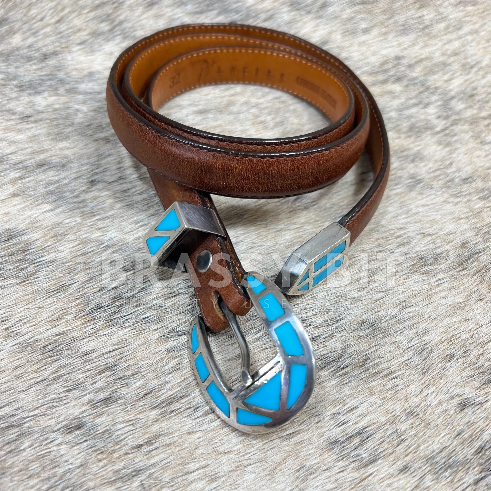 Vintage Pat Areias Sterling Silver Inlayed Turquoise Belt 