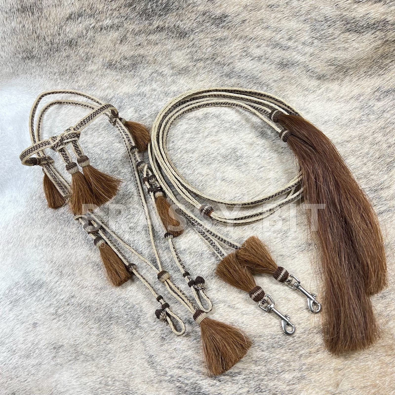 Prison Hitched Horse Hair Headstall w/ Reins