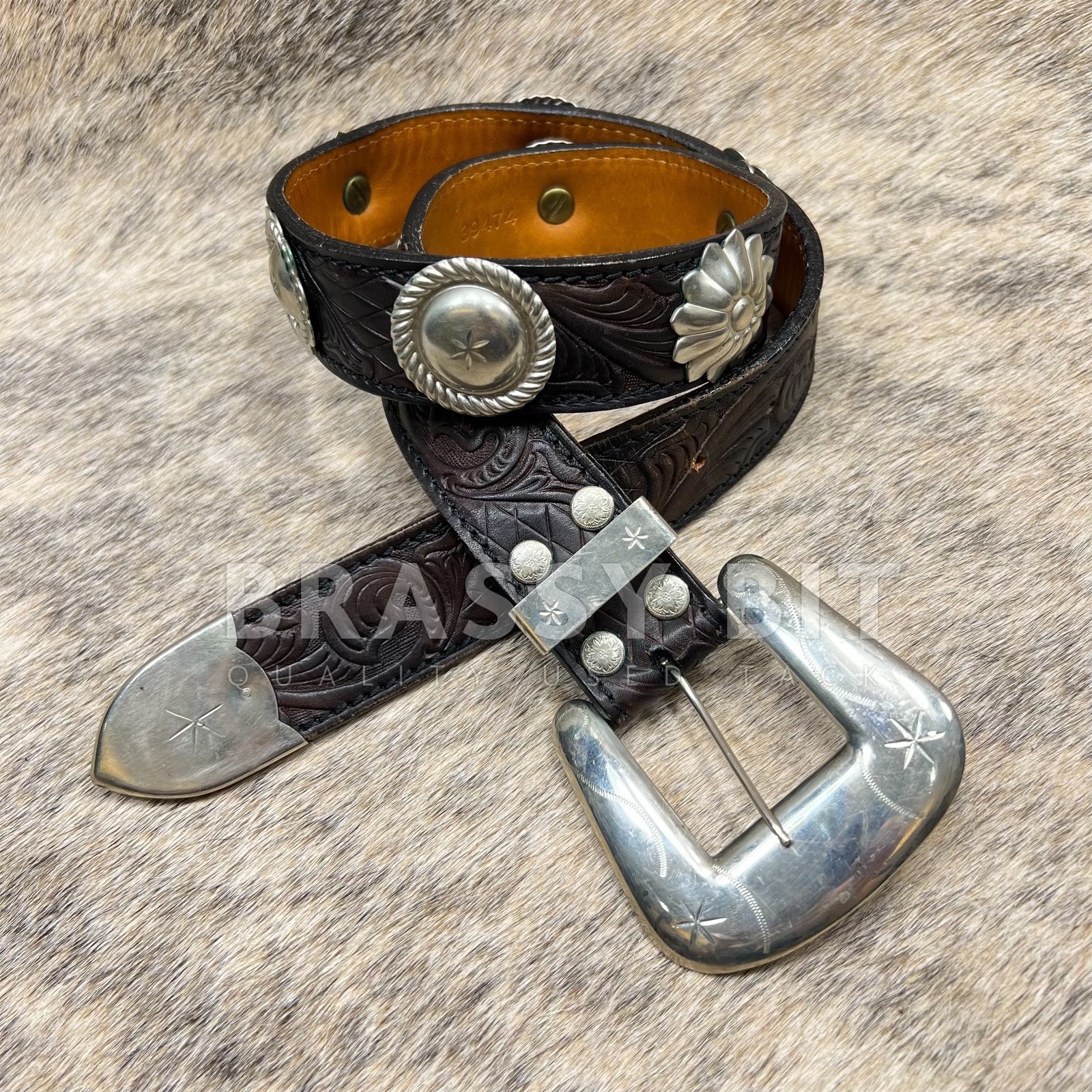 Al Beres vintage belt Al Beres 80s Black Reptile Western Belt with Abalone Buckle  main image 2
