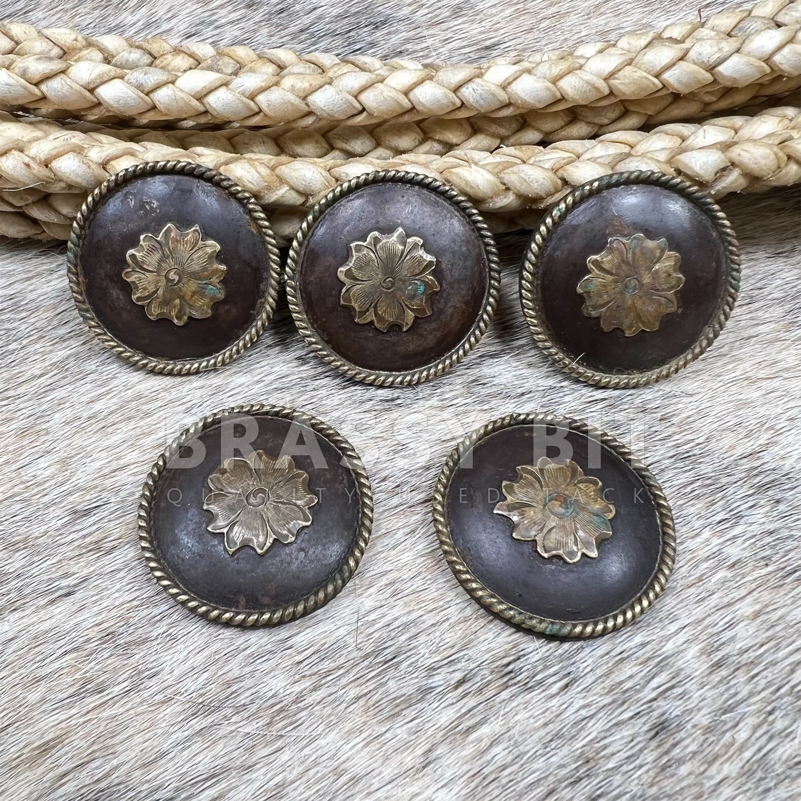 Vintage Hansen Western Gear Sterling Silver on Iron Saddle Conchos