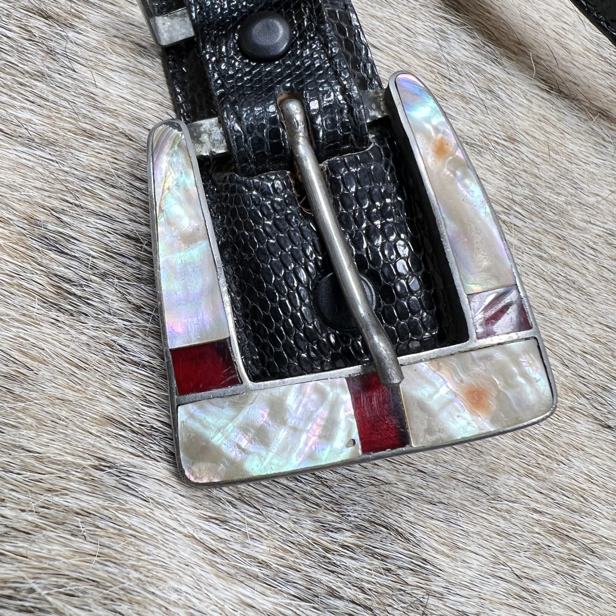 Justin Lizard Leather Belt w/ Mother of Pearl Sterling 