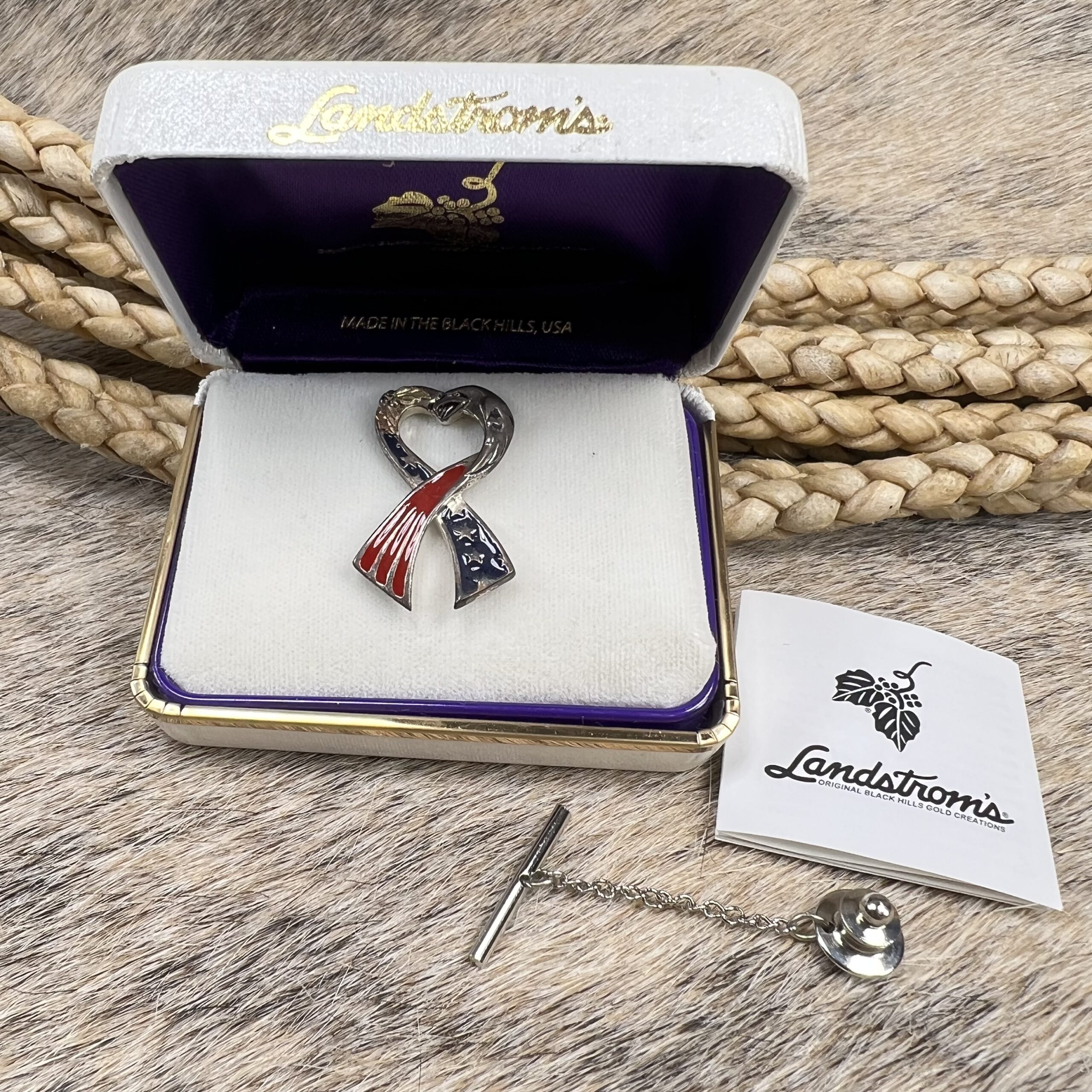 Landstroms Sterling Silver 12K Black Hills Gold American Eagle Flag Tie Tack Pin