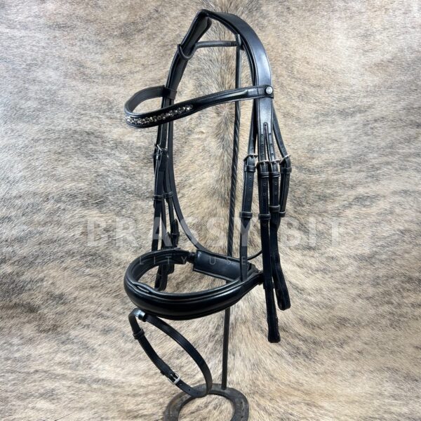 F/S Montar Normandie Deluxe Double Dressage Bridle w/ Crystal Browband & Crank Noseband