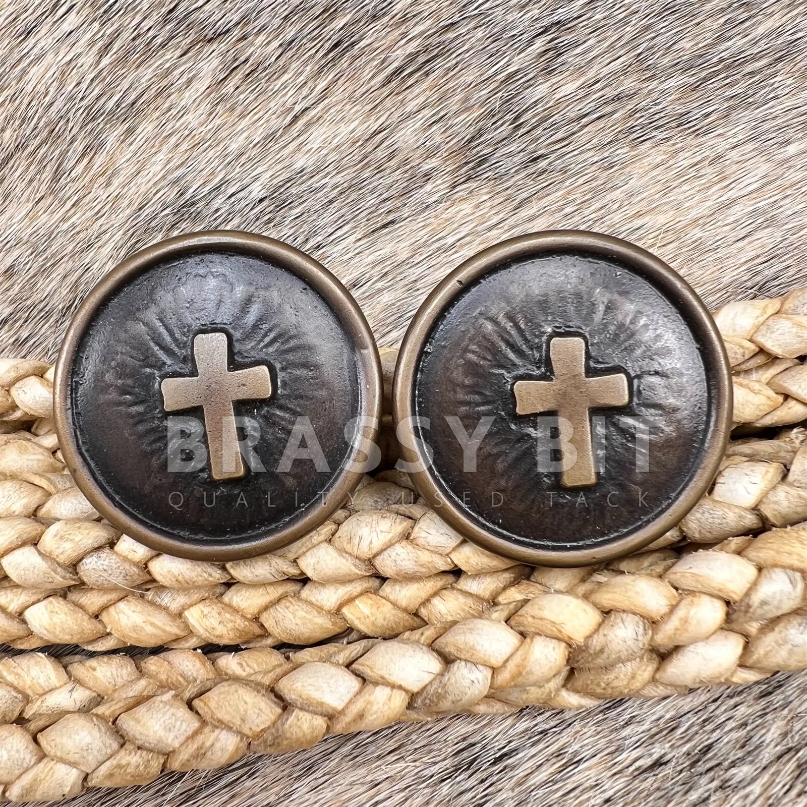 1 5/8" Custom Cast Bronze Cross Bridle Conchos