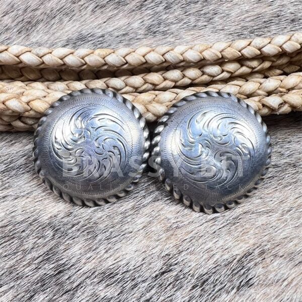 2" Vintage Sterling Silver Domed Bridle Conchos Pair