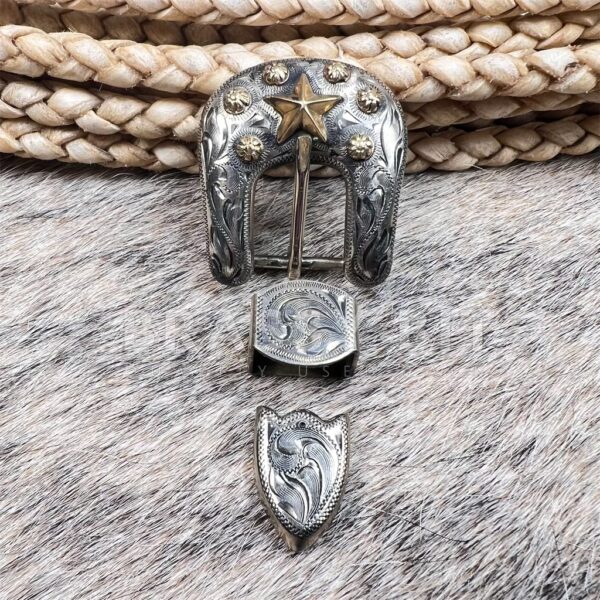 Vintage Hansen Western Gear Sterling Plated Buckle Set