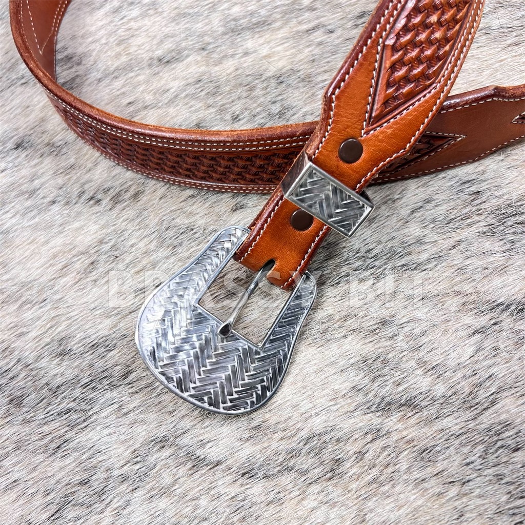 Vogt Tooled Western Belt w/ Custom Sterling Silver Buckle  display picture 1