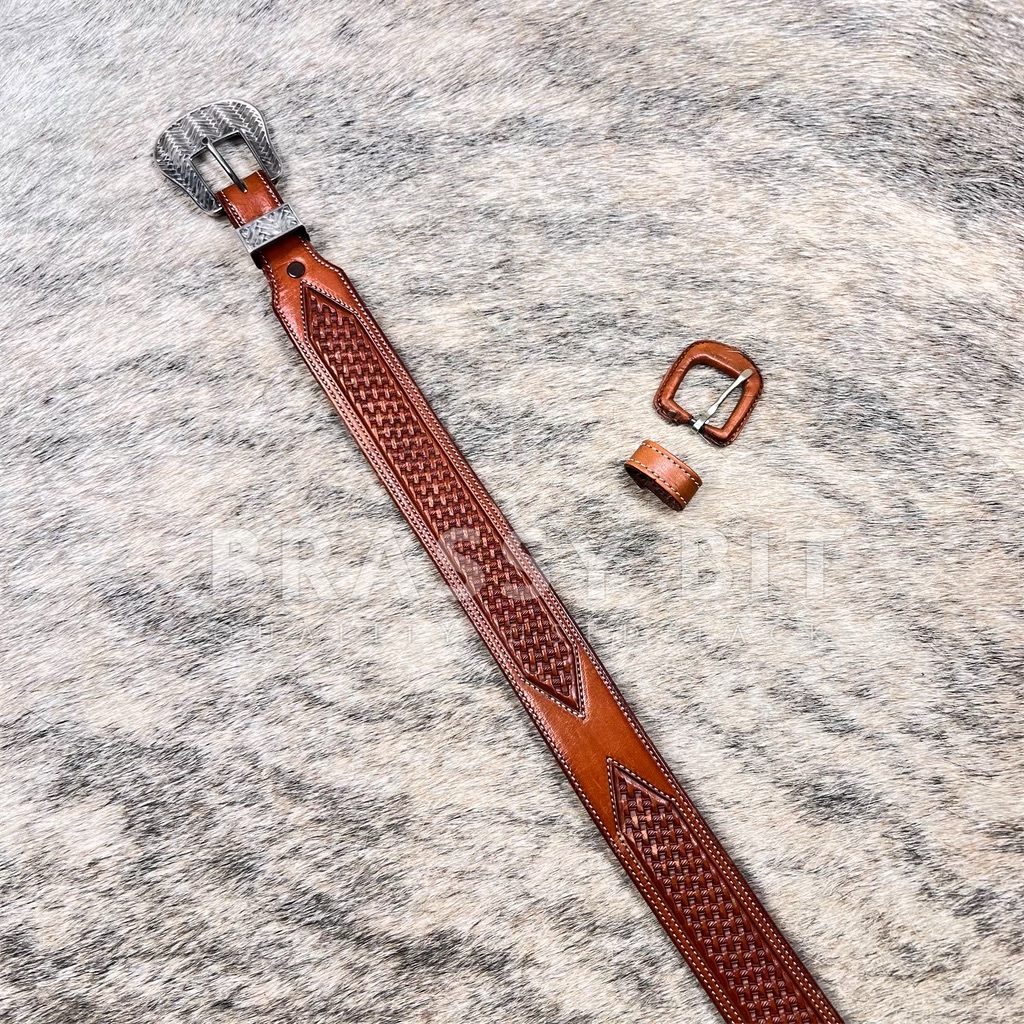 Vogt Tooled Western Belt w/ Custom Sterling Silver Buckle  display picture 1