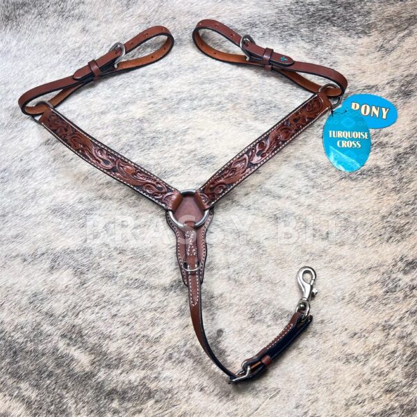 Turquoise Cross Tooled Pony Breast Collar