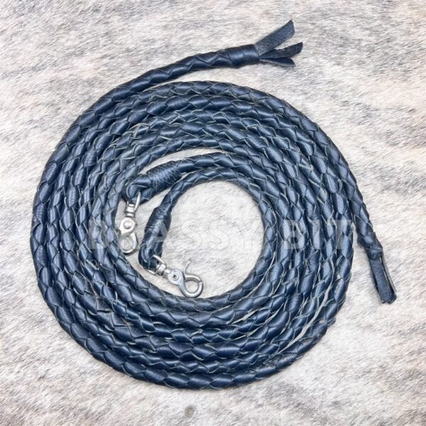 95" Round Romel Style Braided Leather Split Reins