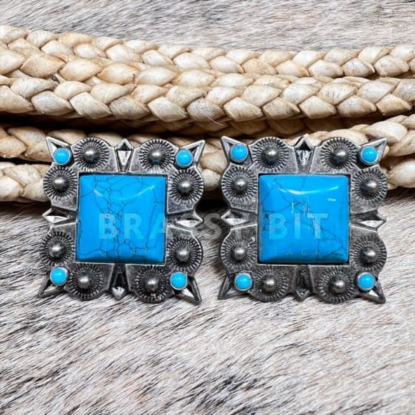 1 1/2" Custom Turquoise Square Conchos