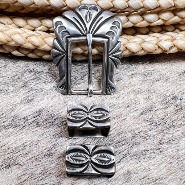Native American Sterling Silver 3pc Belt Buckle Set