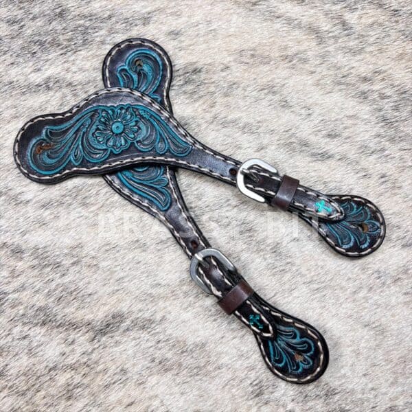 Turquoise Cross Floral Tooled Ladies' Spur Straps