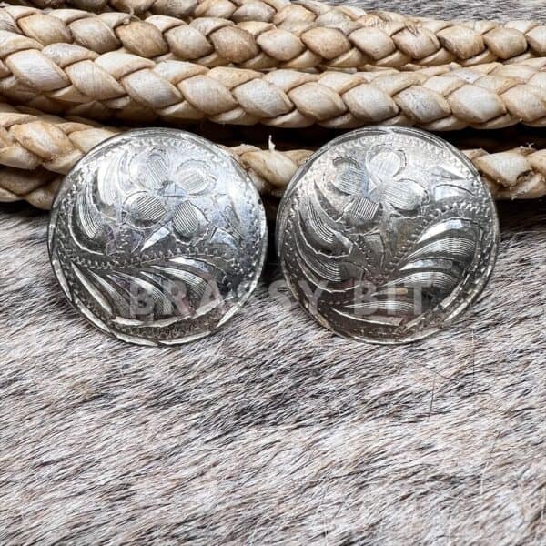 1 1/2" Vintage Silver Bridle Conchos Set