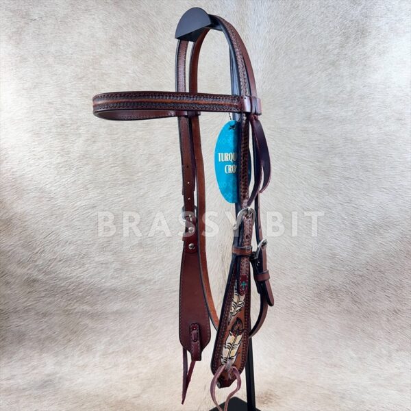 Turquoise Cross by Weaver Feather Tooled Headstall