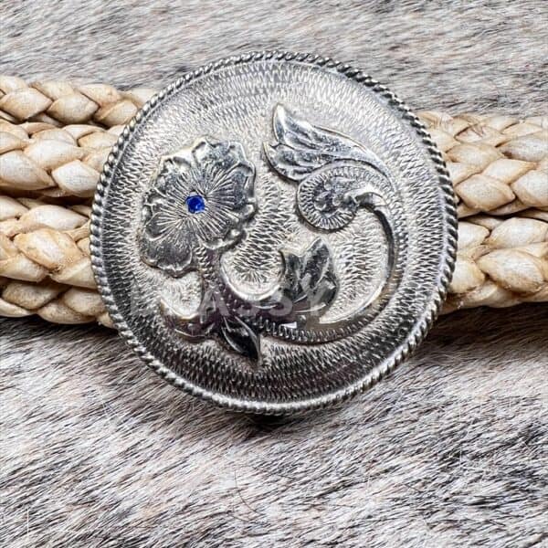 2 1/8" Vintage Alpaca Silver Concho w/ Blue Stone