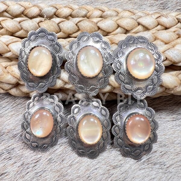 Native American Made Sterling Silver & Opal Slide Conchos