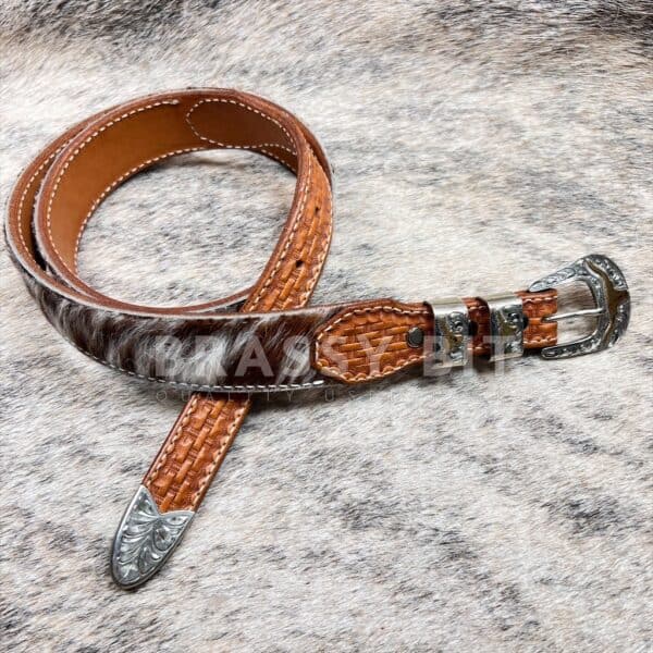 Handmade Cowhide Western Belt w/ Silver Buckle Set